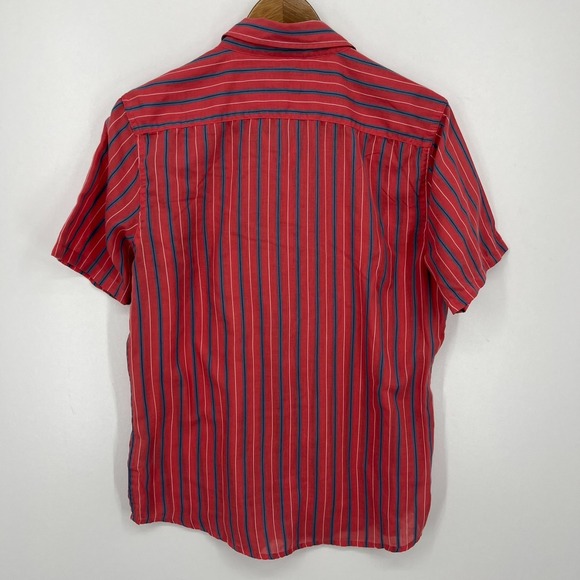 Huf Short Sleeve Button Shirt Men's Size S Red Striped Pocket Logo Cotton Blend - Picture 6 of 10